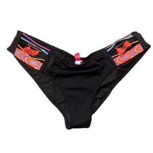 Victoria's Secret Cheeky Bikini Ruched Bottom Embroidered Tassel Beaded Black M